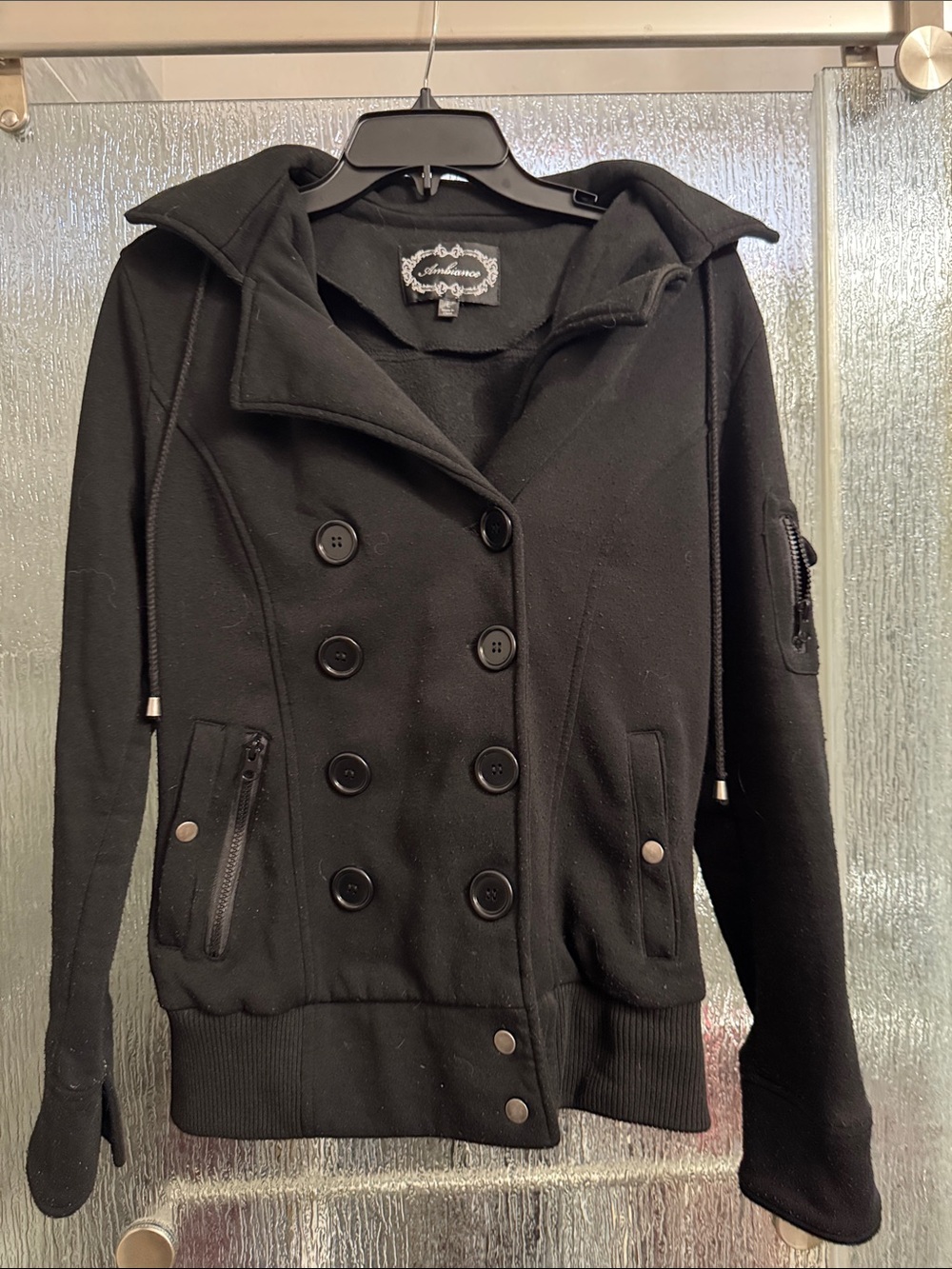 Black Double-Breasted Hooded Pea Coat